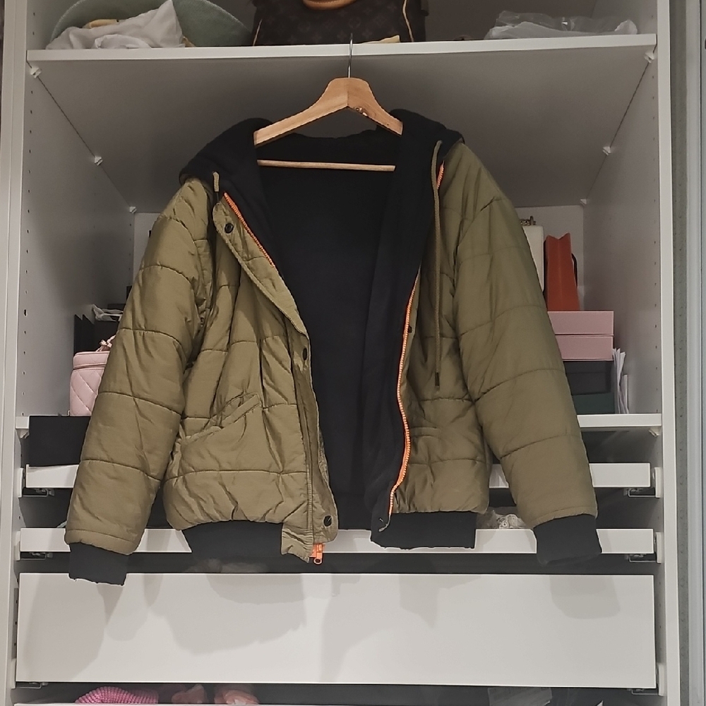 Free People Oversized Puffer Olive Green Quilted Jacket - XS